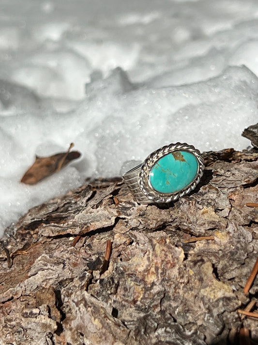 Kingman Gold Turquoise Ring - Size 7.25