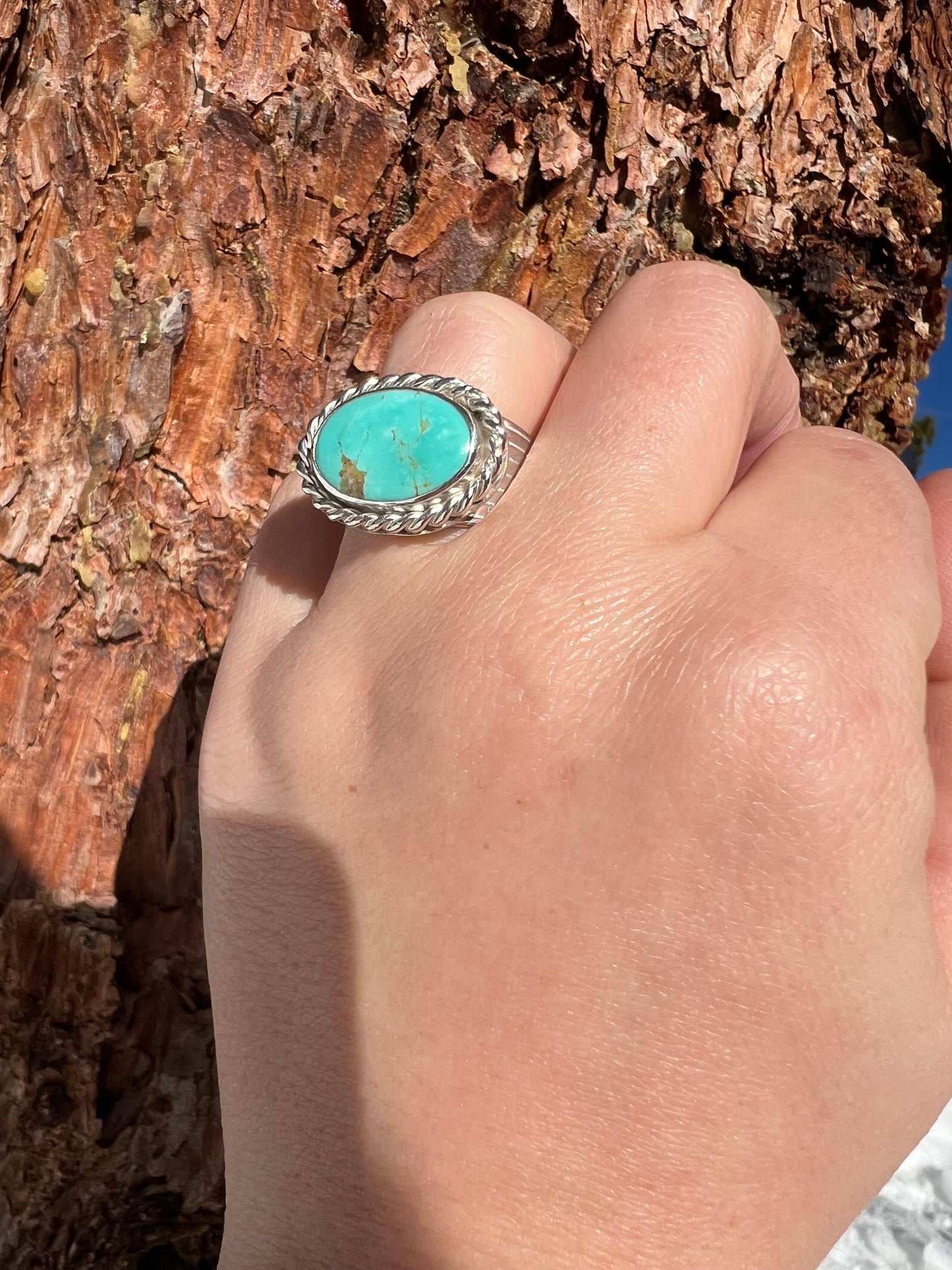 Kingman Gold Turquoise Ring - Size 7.25