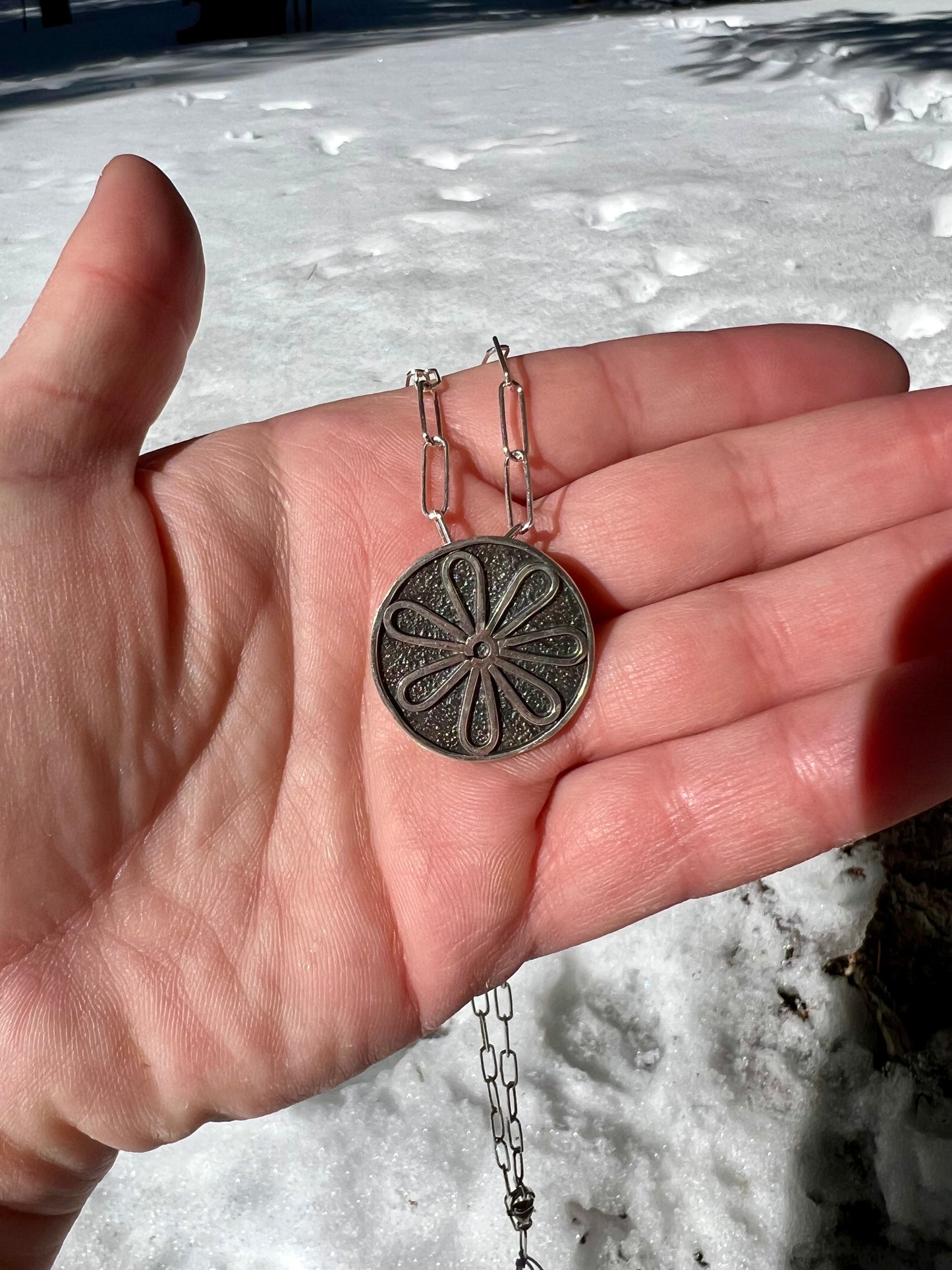 Sterling Silver Patina Daisy Necklace