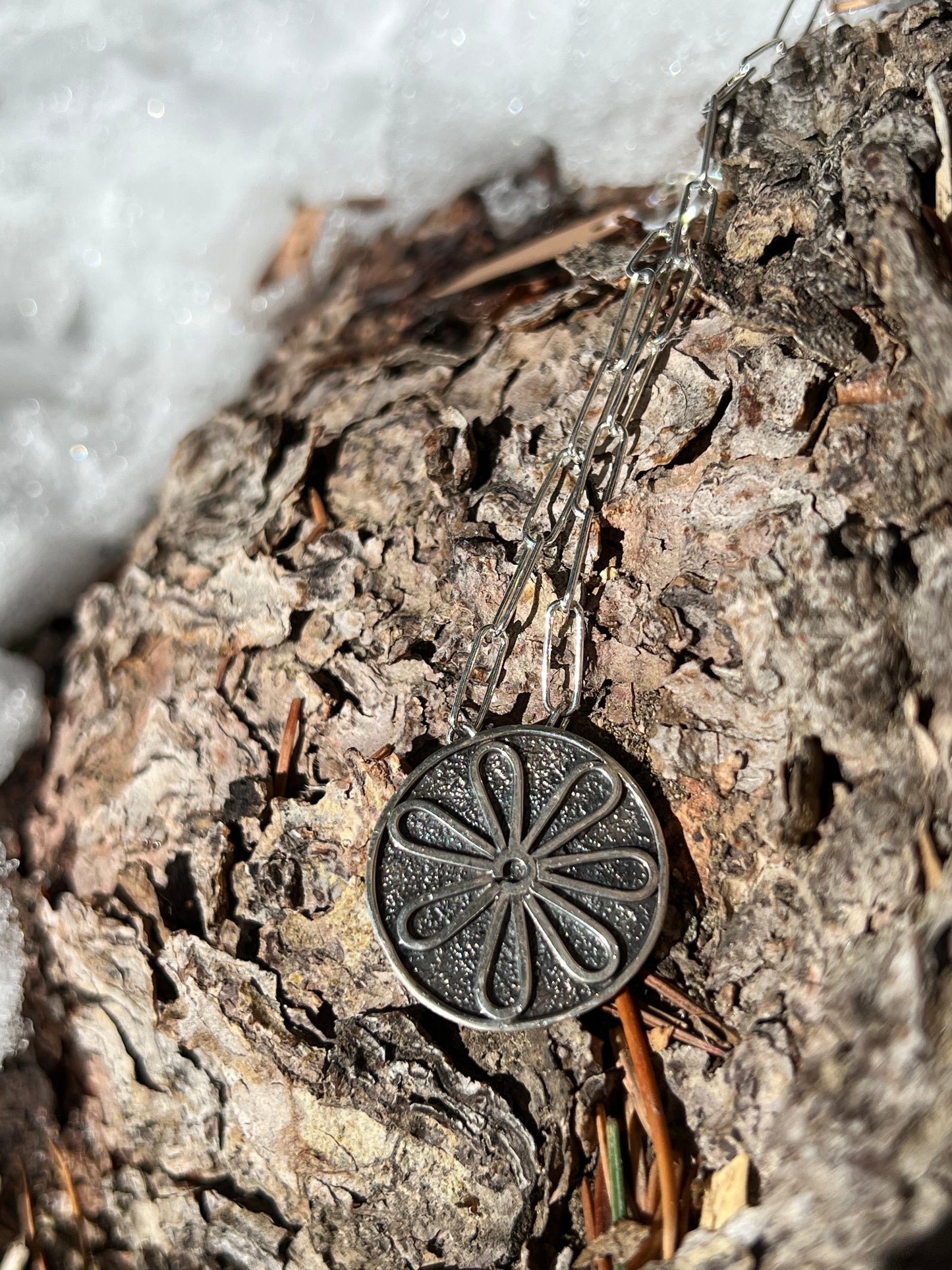 Sterling Silver Patina Daisy Necklace